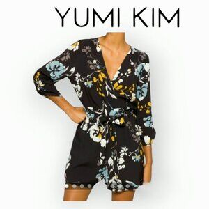 Yumi Kim Love Triangle Liz Romper Floral Faux Wrap V Neck Fun Black Size Small